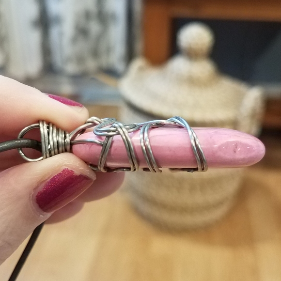 FINAL PRICE Silver Wrapped Pink Tourmaline Leather Necklace - Picture 4 of 10